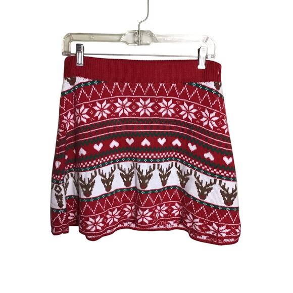 Born Famous Women Christmas Holiday Snowflake/Reindeer Sweater Mini Skirt Sz.Med - Picture 2 of 10
